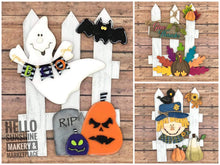 Load image into Gallery viewer, Interchangeable Fence Fall Bundle Sign File SVG, Halloween, Thanksgiving, Scarecrow, Glowforge Seasonal, LuckyHeartDesignsCo