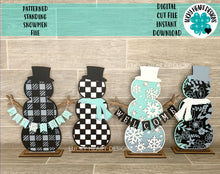 Load image into Gallery viewer, Patterned Standing Snowmen File SVG, Snowman Glowforge, LuckyHeartDesignsCo