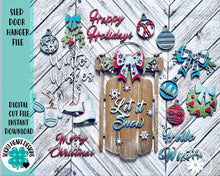 Load image into Gallery viewer, Sled Door Hanger File SVG, Christmas Holiday Winter Glowforge, LuckyHeartDesignsCo