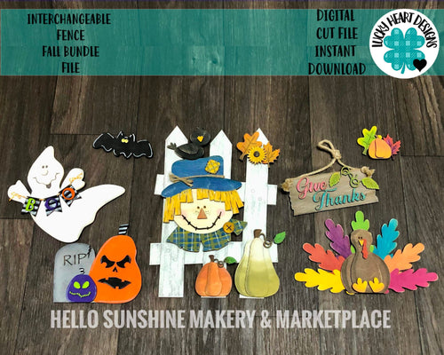 Interchangeable Fence Fall Bundle Sign File SVG, Halloween, Thanksgiving, Scarecrow, Glowforge Seasonal, LuckyHeartDesignsCo