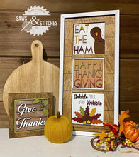 Load image into Gallery viewer, Thanksgiving Interchangeable Leaning Sign File SVG, Glowforge Turkey Tiered Tray, LuckyHeartDesignsCo