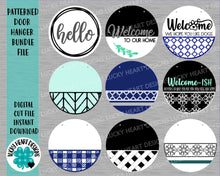 Load image into Gallery viewer, Patterned Door Hanger Bundle File SVG, Glowforge Sign, LuckyHeartDesignsCo