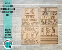 Load image into Gallery viewer, Hero Military Interchangeable Leaning Sign File SVG, Tiered Tray Glowforge, LuckyHeartDesignsCo