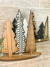 Load image into Gallery viewer, Standing Holiday Trees Centerpiece Complete DIY KIT File SVG, Christmas mantle decor, glowforge, LuckyHeartDesignsCo