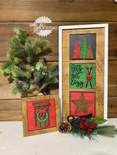 Load image into Gallery viewer, Rustic Christmas Interchangeable Leaning Sign File SVG, Cabin Holiday Tiered Tray Glowforge, LuckyHeartDesignsCo