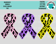 Load image into Gallery viewer, Awareness Ribbon Door Hanger File SVG, Cancer Fundraiser Glowforge, LuckyHeartDesigns