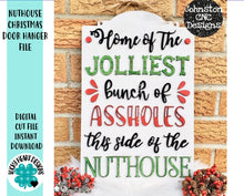 Load image into Gallery viewer, Nuthouse Christmas Door Hanger File SVG, Holiday Glowforge, LuckyHeartDesignsCo