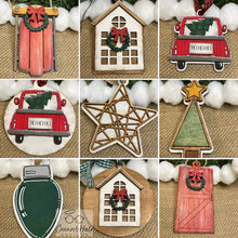 Load image into Gallery viewer, Farmhouse Shapes Christmas Ornaments File SVG, Holiday Glowforge, LuckyHeartDesignsCo
