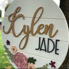 Load image into Gallery viewer, Rose Floral file SVG, Glowforge, Flower Round Name Sign, LuckyHeartDesignsCo