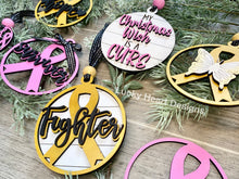 Load image into Gallery viewer, Cancer Awareness Fundraiser Ornament File SVG, Christmas, Ribbon, Glowforge, LuckyHeartDesignsCo