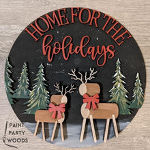 Load image into Gallery viewer, Home For The Holidays Rustic Christmas Door Hanger Sign File SVG, Glowforge, LuckyHeartDesignsCo