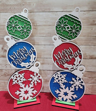 Load image into Gallery viewer, Standing Stacked Christmas Ornaments File SVG, Holiday Decor Glowforge, LuckyHeartDesignsCo