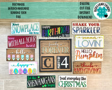 Load image into Gallery viewer, Rectangle Interchangeable Leaning Sign File SVG, Seasonal Home Sign, LuckyHeartDesignsCo