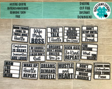 Load image into Gallery viewer, Hustle Quote Interchangeable Leaning Sign File SVG, Mom Boss, Motivational, Glowforge, LuckyHeartDesignsCo
