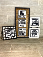 Load image into Gallery viewer, Hustle Quote Interchangeable Leaning Sign File SVG, Mom Boss, Motivational, Glowforge, LuckyHeartDesignsCo