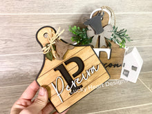Load image into Gallery viewer, Cow Tag Farmhouse Initial Sign File SVG, Cutting Board, Tiered Tray, Glowforge, LuckyHeartDesignsCo
