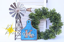 Load image into Gallery viewer, Cow Tag Farmhouse Initial Sign File SVG, Cutting Board, Tiered Tray, Glowforge, LuckyHeartDesignsCo