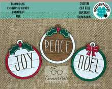 Load image into Gallery viewer, Farmhouse Christmas Words Ornament File SVG, Shiplap Glowforge, LuckyHeartDesignsCO
