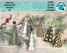 Load image into Gallery viewer, Farmhouse Christmas Tree Ornament File SVG, Holiday Glowforge, LuckyHeartDesignsCo
