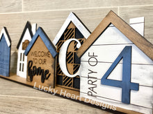 Load image into Gallery viewer, Family Home Standing Houses Centerpiece File SVG, Mantle Decor Glowforge, LuckyHeartDesignsCo