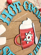 Load image into Gallery viewer, Hot Cocoa Served Here Door Hanger Sign SVG File, Winter Glowforge, LuckyHeartDesignsCo