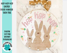 Load image into Gallery viewer, Hop Hop Hop Easter Bunny Door Hanger File SVG, Glowforge Spring, LuckyHeartDesignsCo