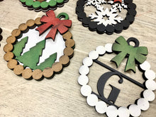 Load image into Gallery viewer, Wreath Initial Christmas Ornament File SVG, Glowforge Holiday Farmhouse, LuckyHeartDesignsCo