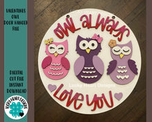 Load image into Gallery viewer, Valentines Owl Round Craft Kit FILE SVG, Glowforge door hanger