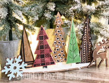 Load image into Gallery viewer, Standing Holiday Trees Centerpiece Complete DIY KIT File SVG, Christmas mantle decor, glowforge, LuckyHeartDesignsCo
