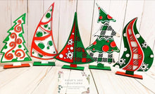 Load image into Gallery viewer, Funky Standing Christmas Trees File SVG, Whimsical Glowforge, LuckyHeartDesignsCo