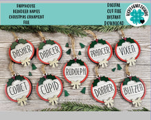 Load image into Gallery viewer, Reindeer Names Christmas Ornament File SVG, Glowforge Holiday, Rudolph, LuckyHeartDesignsCo