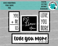 Load image into Gallery viewer, Love Valentines Mini Signs File SVG, Glowforge, LuckyHeartDesignsCo