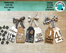 Load image into Gallery viewer, Family Home Door Tag Door Hanger File SVG, Wreath Glowforge, LuckyHeartDesignsCo