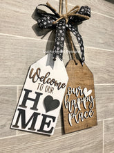 Load image into Gallery viewer, Family Home Door Tag Door Hanger File SVG, Wreath Glowforge, LuckyHeartDesignsCo