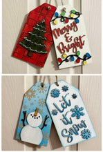Load image into Gallery viewer, Christmas Winter Door Tag File SVG, Glowforge Holiday Wreath, LuckyHeartDesignsCo