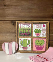 Load image into Gallery viewer, Cactus Valentines Interchangeable Leaning Sign File SVG, Tiered Tray, Glowforge, LuckyHeartDesignsCo