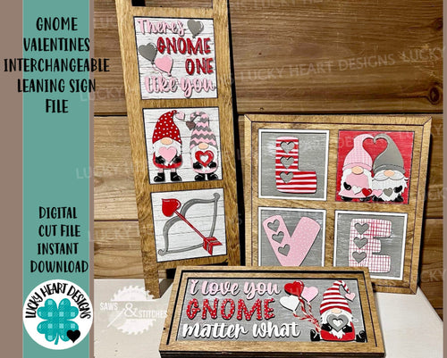 Gnome Valentines Interchangeable Leaning Sign File SVG, Tiered Tray Glowforge, LuckyHeartDesignsCo