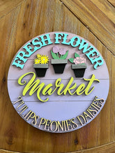 Load image into Gallery viewer, Fresh Flower Market Spring Door Hanger Sign File SVG, Glowforge, LuckyHeartDesignsCo