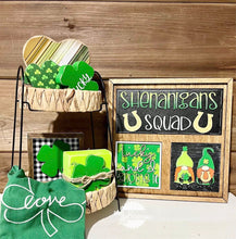 Load image into Gallery viewer, Gnome ST. Patrick's Day Interchangeable Leaning Sign File SVG, Glowforge Tiered Tray, LuckyHeartDesignsCo