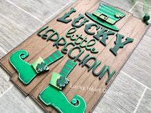 Load image into Gallery viewer, Lucky Little Leprechaun Door Hanger File SVG, Glowforge St. Patricks Day, luckyHeartDesignsCo
