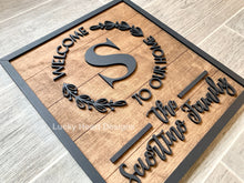 Load image into Gallery viewer, Welcome To Our Home Initial Sign File SVG, Glowforge, LuckyHeartDesignsCo