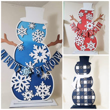 Load image into Gallery viewer, Patterned Standing Snowmen File SVG, Snowman Glowforge, LuckyHeartDesignsCo