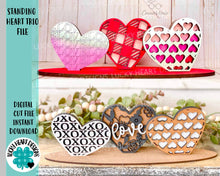 Load image into Gallery viewer, Standing Heart Trio File SVG, Valentine's Day Decor, Glowforge, LuckyHeartDesignsCo