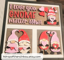 Load image into Gallery viewer, Gnome Valentines Interchangeable Leaning Sign File SVG, Tiered Tray Glowforge, LuckyHeartDesignsCo