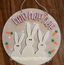Load image into Gallery viewer, Hop Hop Hop Easter Bunny Door Hanger File SVG, Glowforge Spring, LuckyHeartDesignsCo
