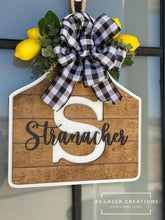 Load image into Gallery viewer, Cow Tag Farmhouse Initial Sign File SVG, Cutting Board, Tiered Tray, Glowforge, LuckyHeartDesignsCo