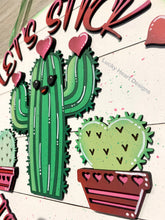 Load image into Gallery viewer, Let's Stick Together Cactus Valentines Door Hanger File SVG, Glowforge, LuckyHeartDesignsCo