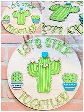 Load image into Gallery viewer, Let's Stick Together Cactus Valentines Door Hanger File SVG, Glowforge, LuckyHeartDesignsCo