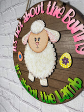 Load image into Gallery viewer, It's All About The Lamb Easter Door Hanger File SVG, LuckyHeartDesignsCo