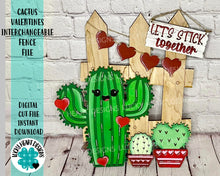 Load image into Gallery viewer, Cactus Valentines Interchangeable Fence File SVG, Glowforge, LuckyHeartDesignsCo